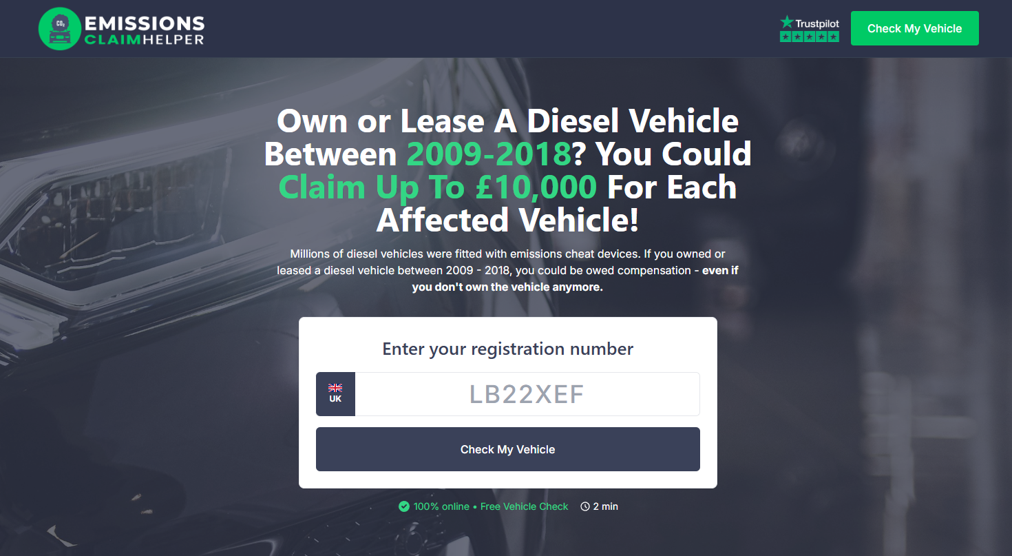 Emissions Claim Helper landing page